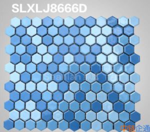 小六角浅蓝三色 高端泳池马赛克 SLXLJ8666D 泳池瓷砖